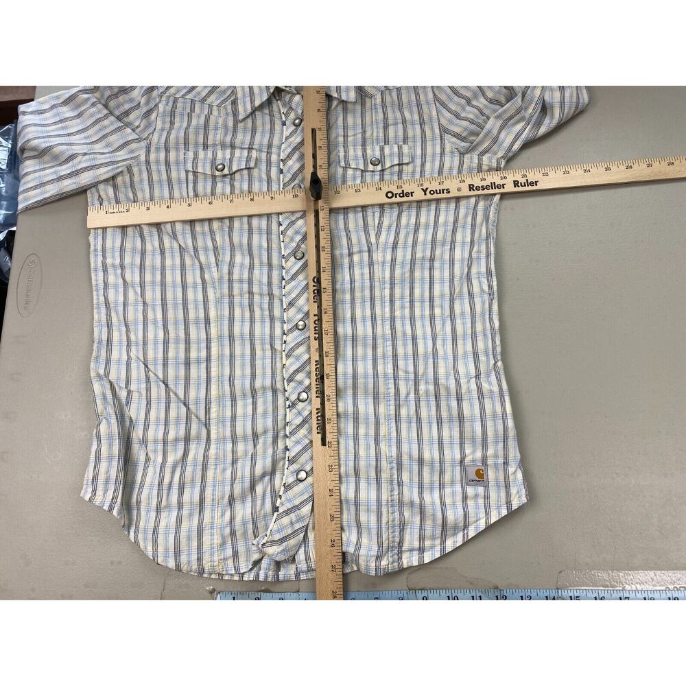 Carhartt Western Pearl Snap Shirt Womens Large Plaid Floral Trim Top WS024 LPW - Picture 7 of 11